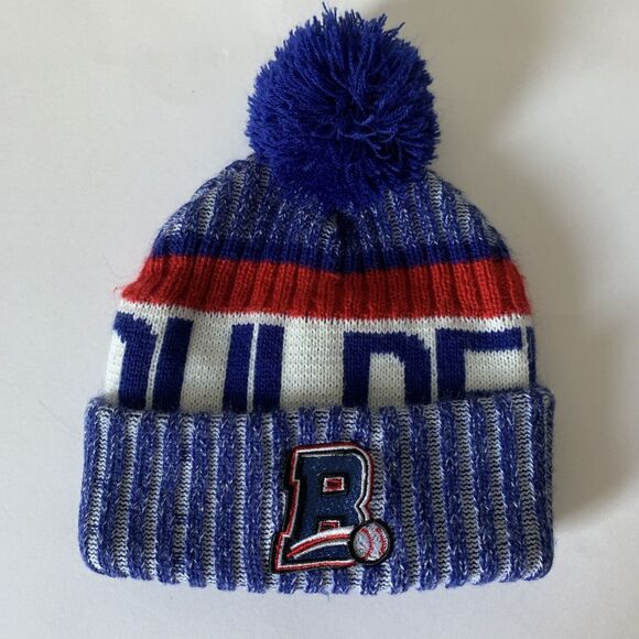 New York Rockland Boulders Knitted Winter Hat With Blue Pom Pom Frontier League - Picture 9 of 12